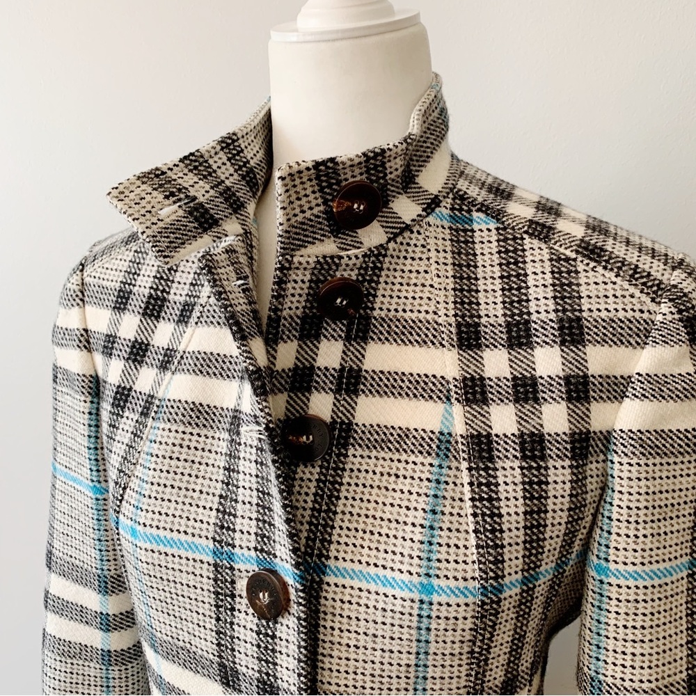 Burberry Tailored Plaid Women's Jacket - Cream & Black with Teal Accents - Picture 7 of 16